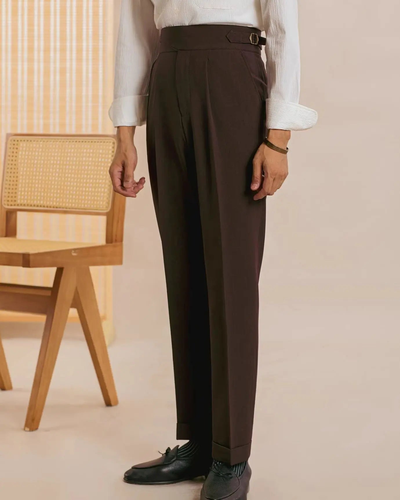 Close-up detail of Brown San Fransisco Italian Trousers