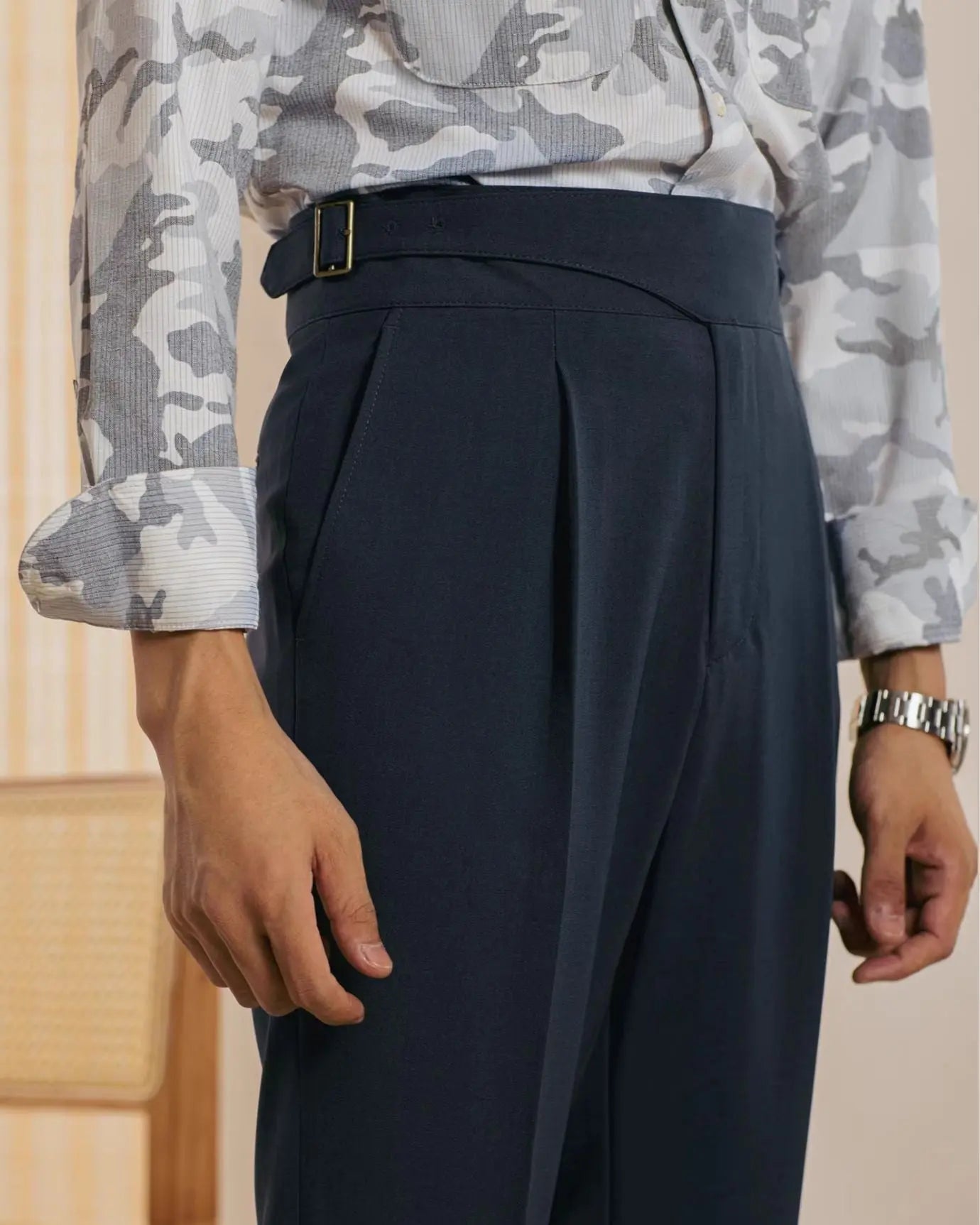 Close-up detail of San Fransisco Italian Trousers, close up detail
