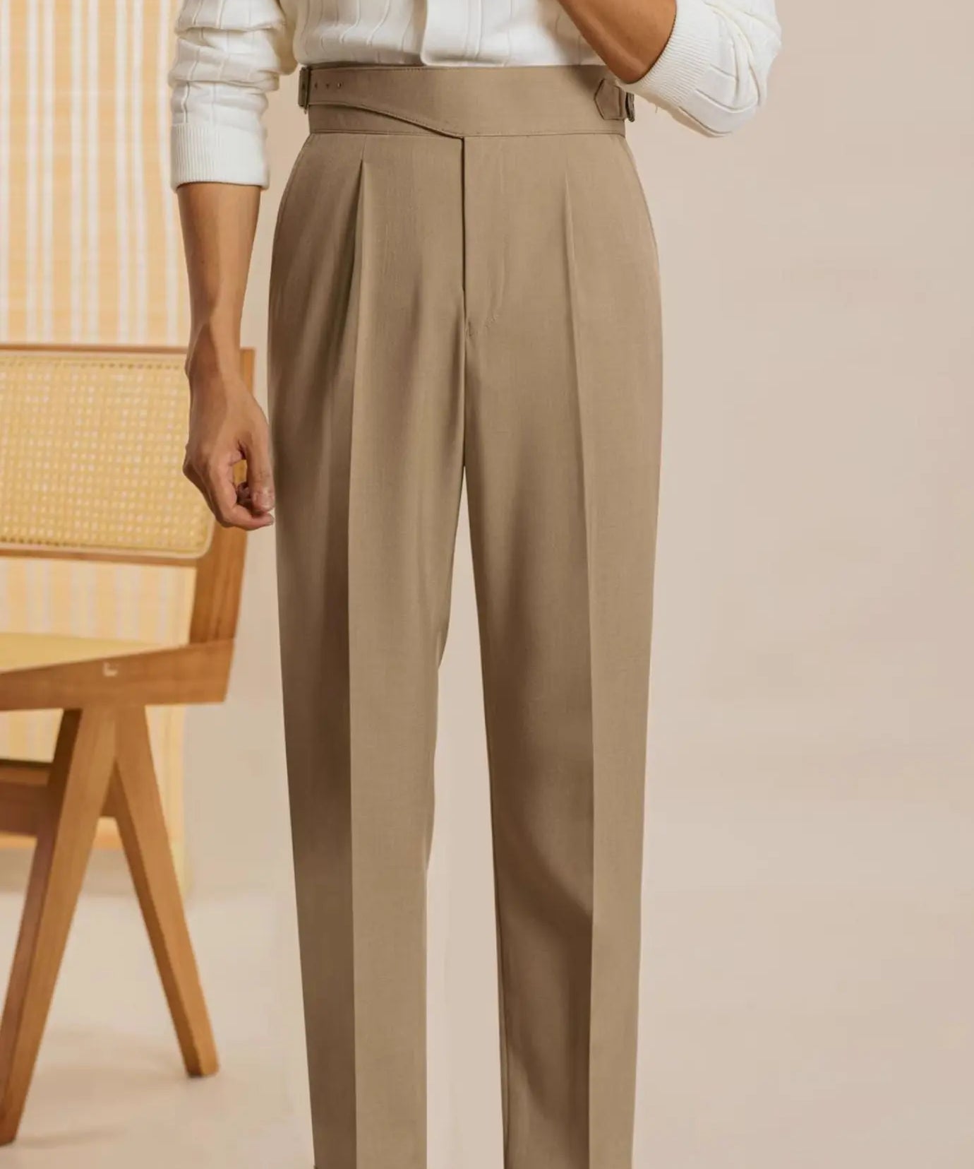 Close-up detail of Khaki San Fransisco Italian Trousers