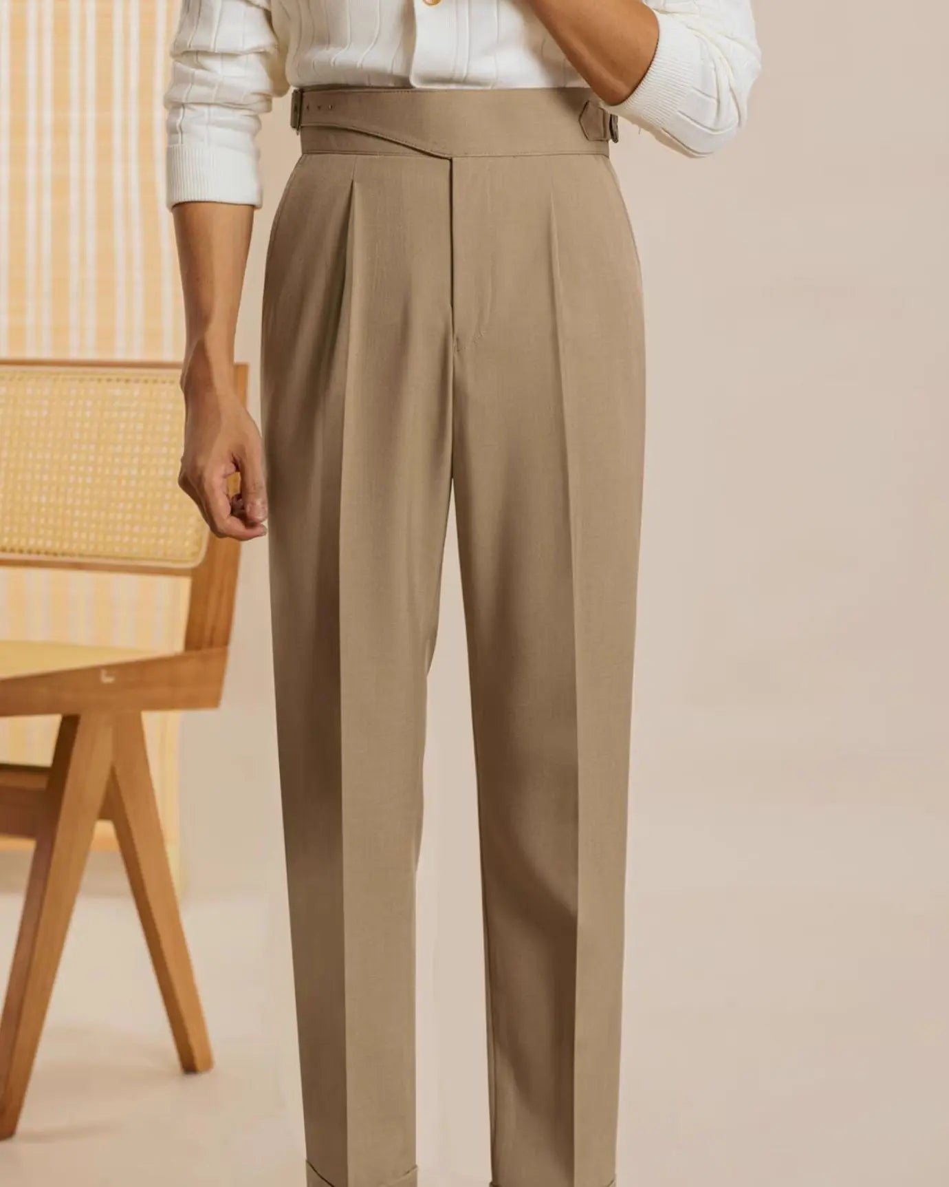 Close-up detail of Khaki San Fransisco Italian Trousers