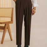 San Fransisco Italian Trousers shown in a lifestyle setting, alternate view