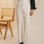 White San Fransisco Italian Trousers shown in a lifestyle setting