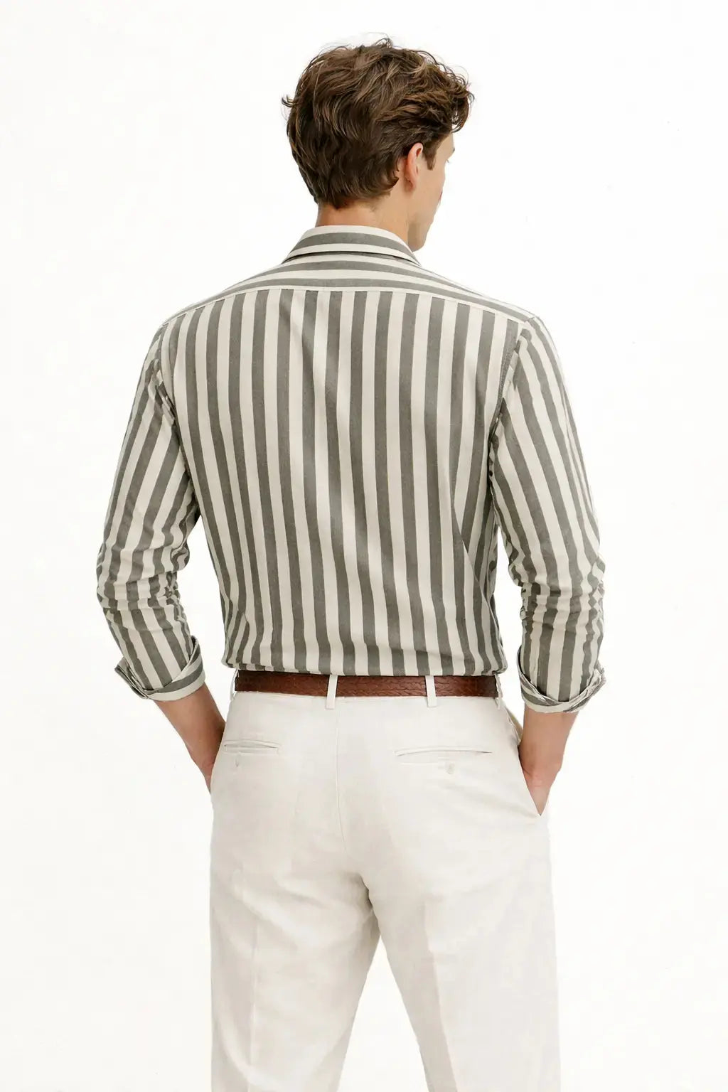 Seastripe Shirt shown in a lifestyle setting, alternate view