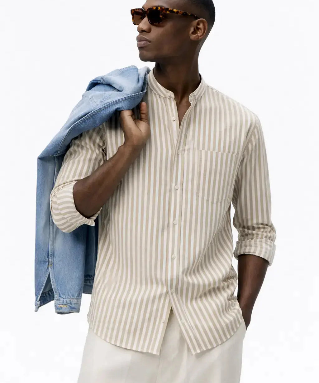 Seastripe Shirt shown in a lifestyle setting