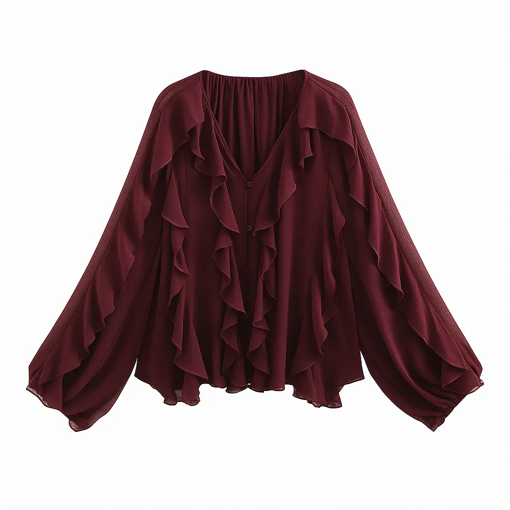 Front view of Wine Red Sheer Blouse