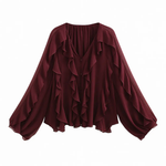 Front view of Wine Red Sheer Blouse