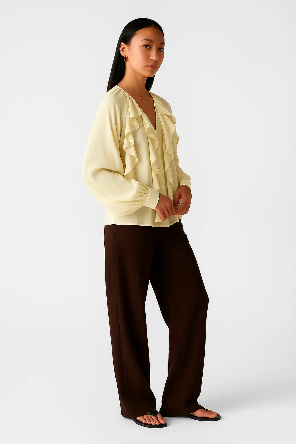 Sheer Blouse shown in a lifestyle setting, full length view