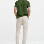 Back view of Short Sleeve Stand Collar Shirt & Straight Leg Linen Pants, alternate angle