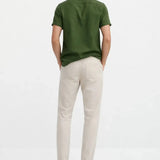 Back view of Short Sleeve Stand Collar Shirt & Straight Leg Linen Pants, alternate angle