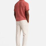Back view of Short Sleeve Stand Collar Shirt & Straight Leg Linen Pants, close up