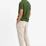 Side view of Short Sleeve Stand Collar Shirt & Straight Leg Linen Pants, close up