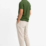 Side view of Short Sleeve Stand Collar Shirt & Straight Leg Linen Pants, close up