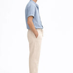 Side view of Short Sleeve Stand Collar Shirt & Straight Leg Linen Pants