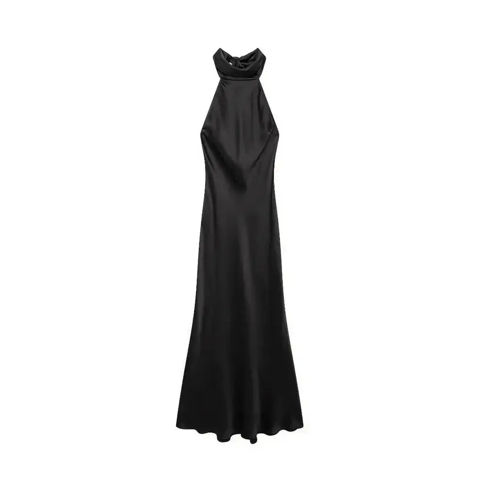 Front view of Black Silken Grace Dress