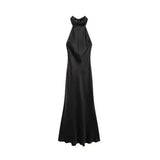 Front view of Black Silken Grace Dress