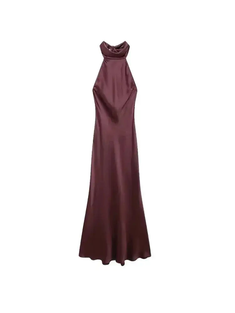 Front view of Burgundy Silken Grace Dress
