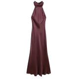 Front view of Burgundy Silken Grace Dress