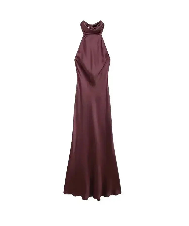 Front view of Burgundy Silken Grace Dress
