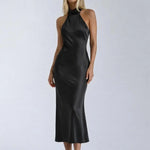 Silken Grace Dress shown in a lifestyle setting, alternate view