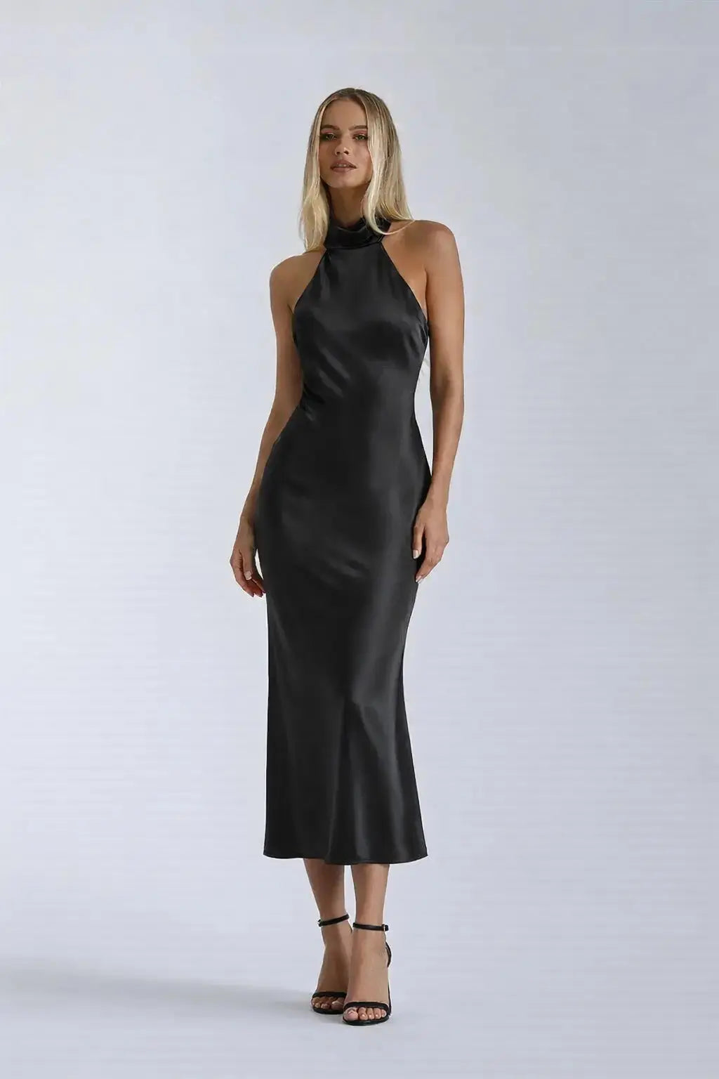 Silken Grace Dress shown in a lifestyle setting, alternate view