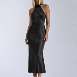 Silken Grace Dress shown in a lifestyle setting, alternate view
