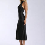 Silken Grace Dress shown in a lifestyle setting, full length view