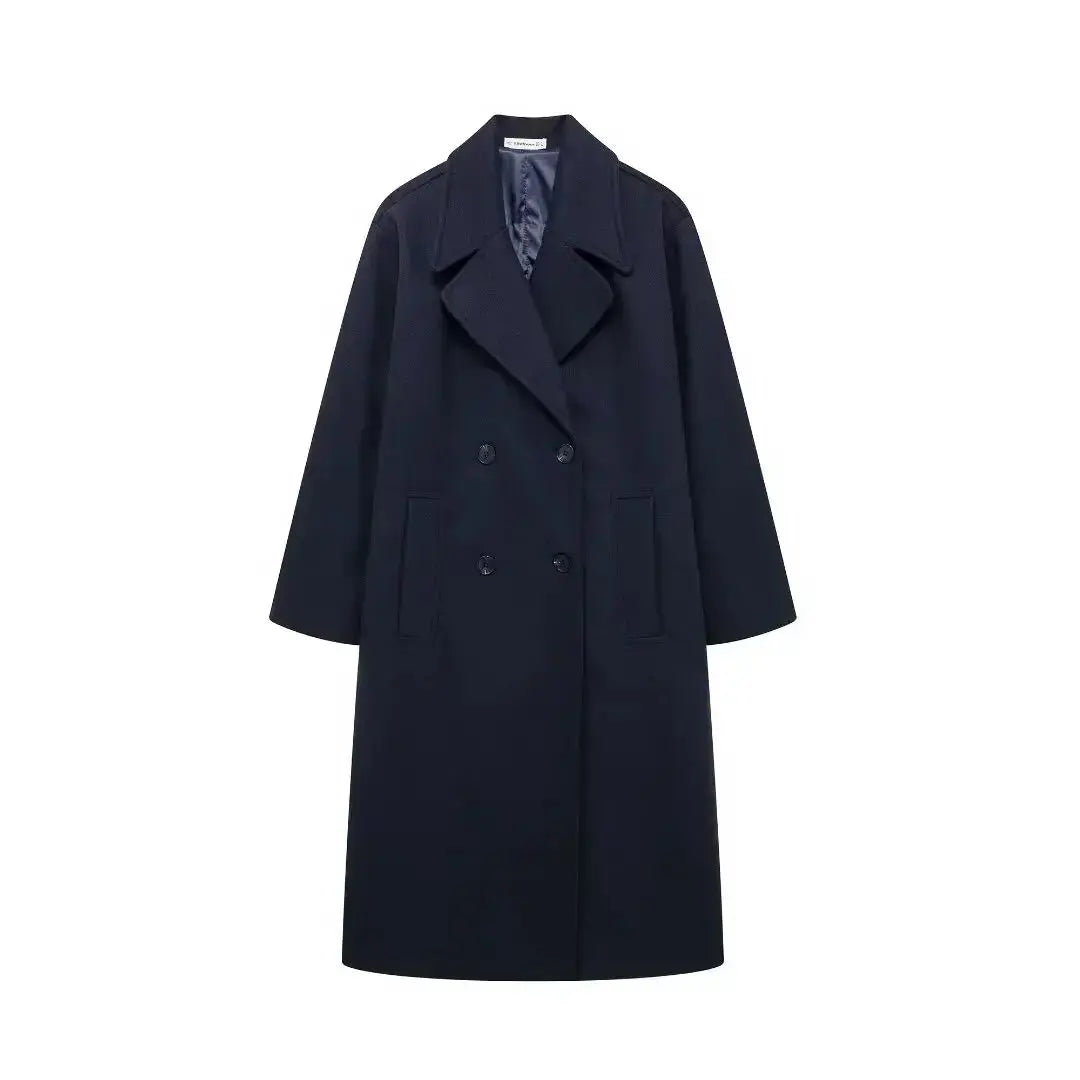 Front view of Navy Blue Solvia Wool Cape