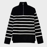 Front view of Black Striped Knit Sweater