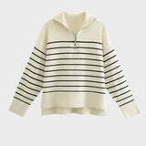 Front view of White Striped Knit Sweater