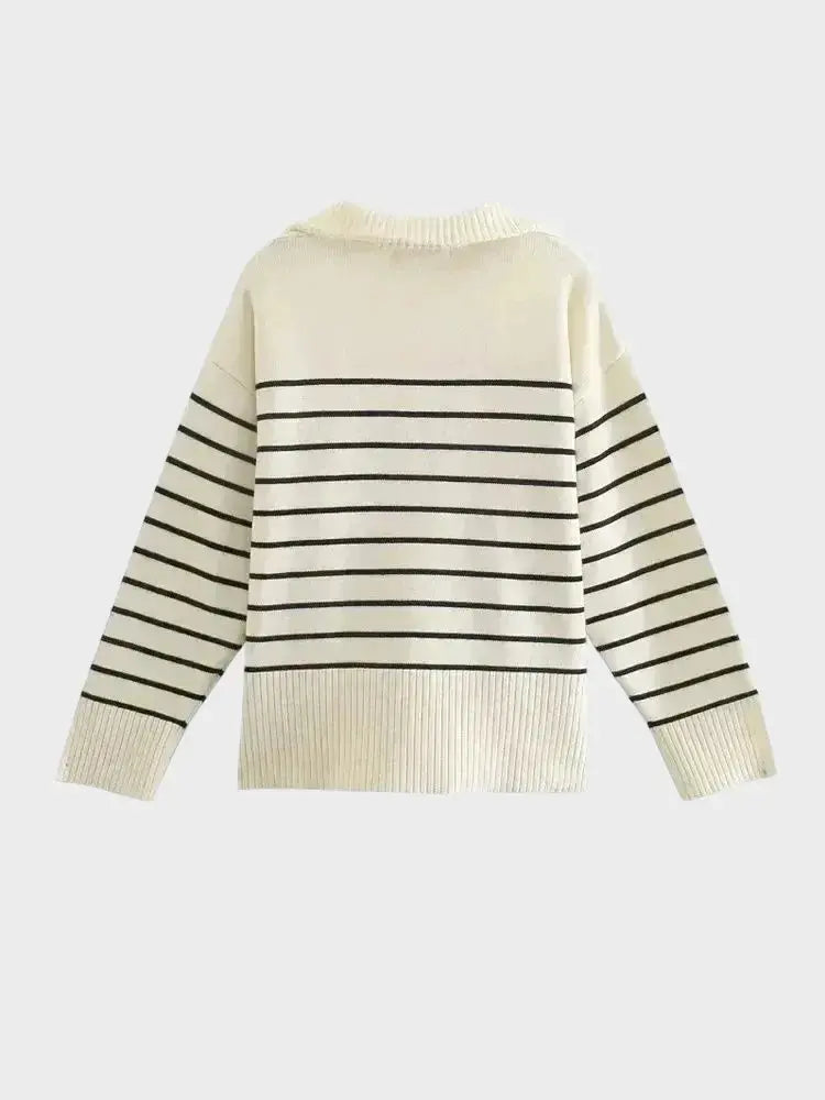 Front view of Striped Knit Sweater