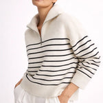Striped Knit Sweater shown in a lifestyle setting, alternate view