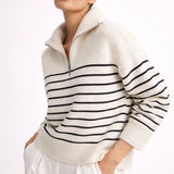 Striped Knit Sweater shown in a lifestyle setting, alternate view