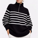 Striped Knit Sweater shown in a lifestyle setting, full length view