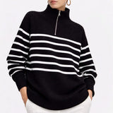 Striped Knit Sweater shown in a lifestyle setting, full length view