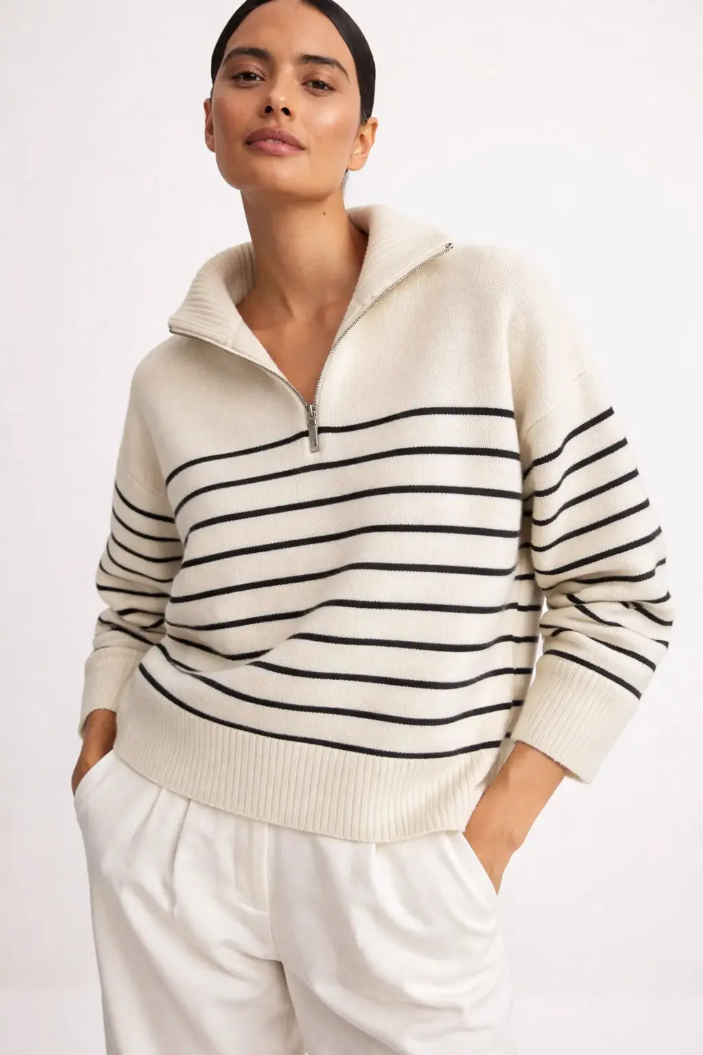 Striped Knit Sweater shown in a lifestyle setting
