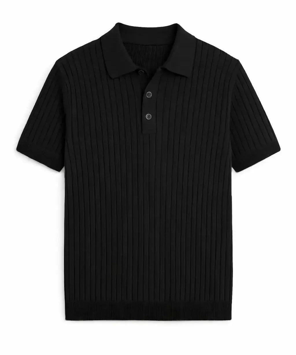 Front view of Black Striped Polo Shirt