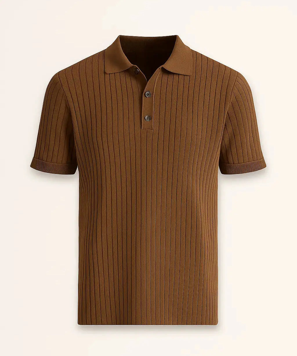 Front view of Brown Striped Polo Shirt
