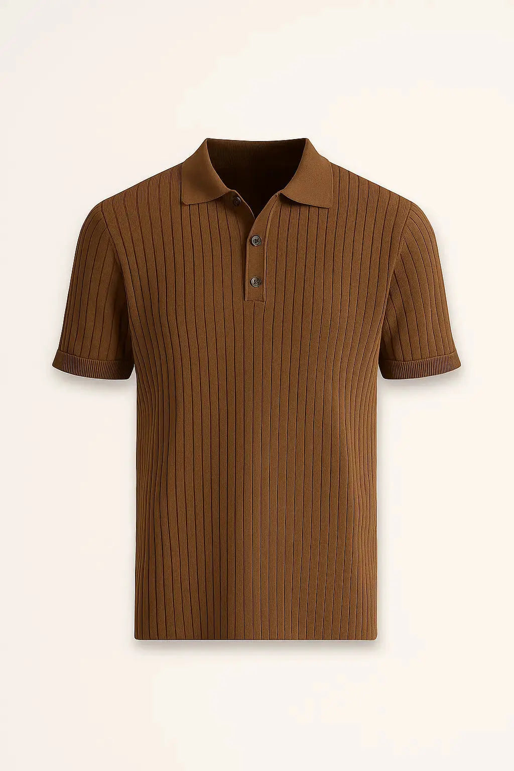 Front view of Brown Striped Polo Shirt