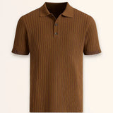 Front view of Brown Striped Polo Shirt
