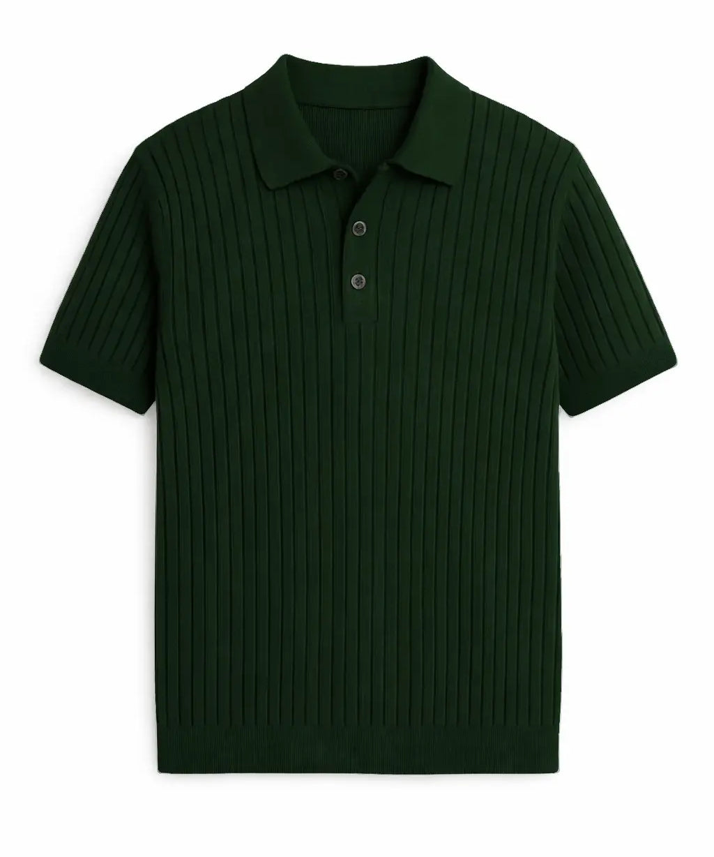 Front view of Green Striped Polo Shirt