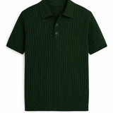 Front view of Green Striped Polo Shirt