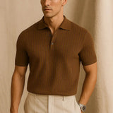 Striped Polo Shirt shown in a lifestyle setting, alternate view