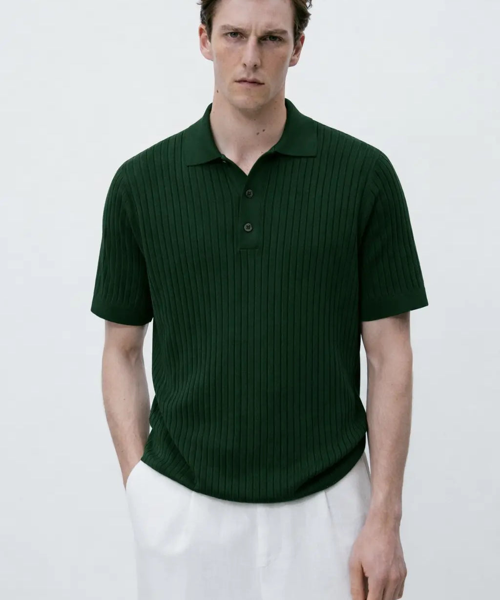 Striped Polo Shirt shown in a lifestyle setting
