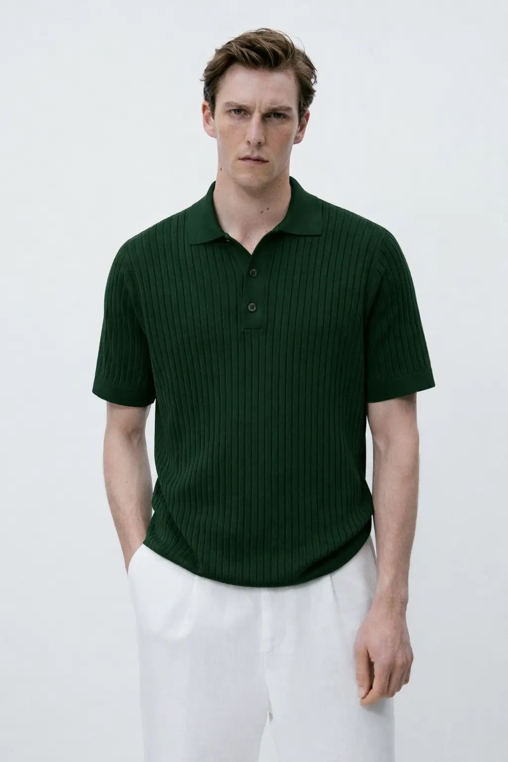 Striped Polo Shirt shown in a lifestyle setting
