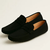 Side view of Black Suede Driver Loafers