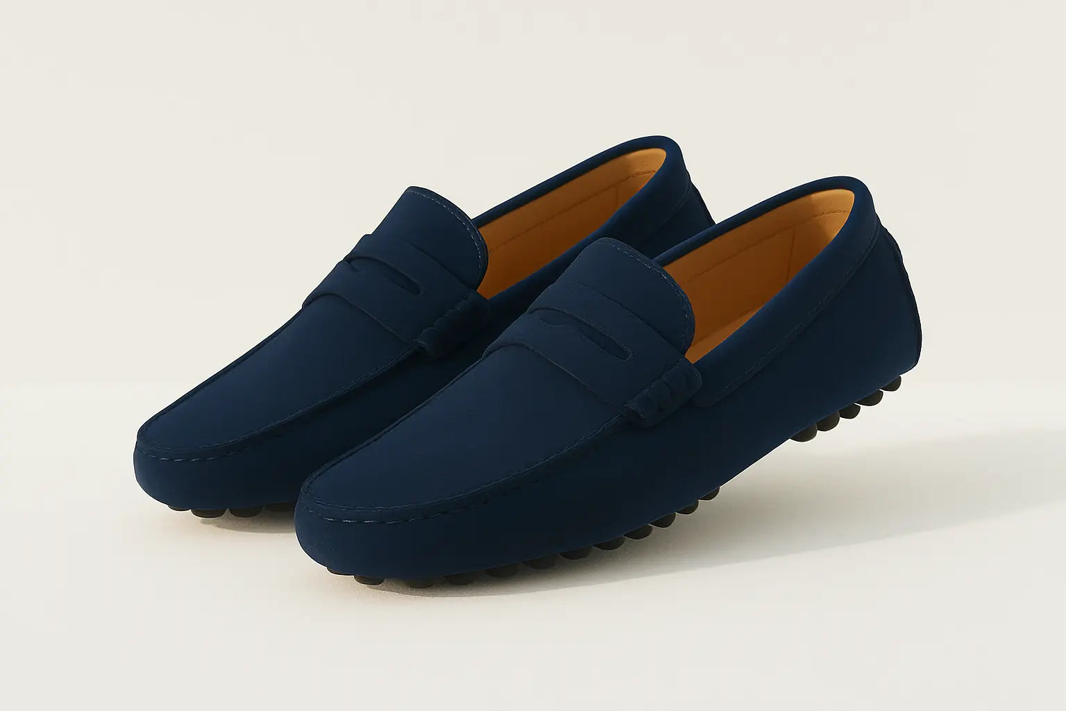 Side view of Navy Blue Suede Driver Loafers