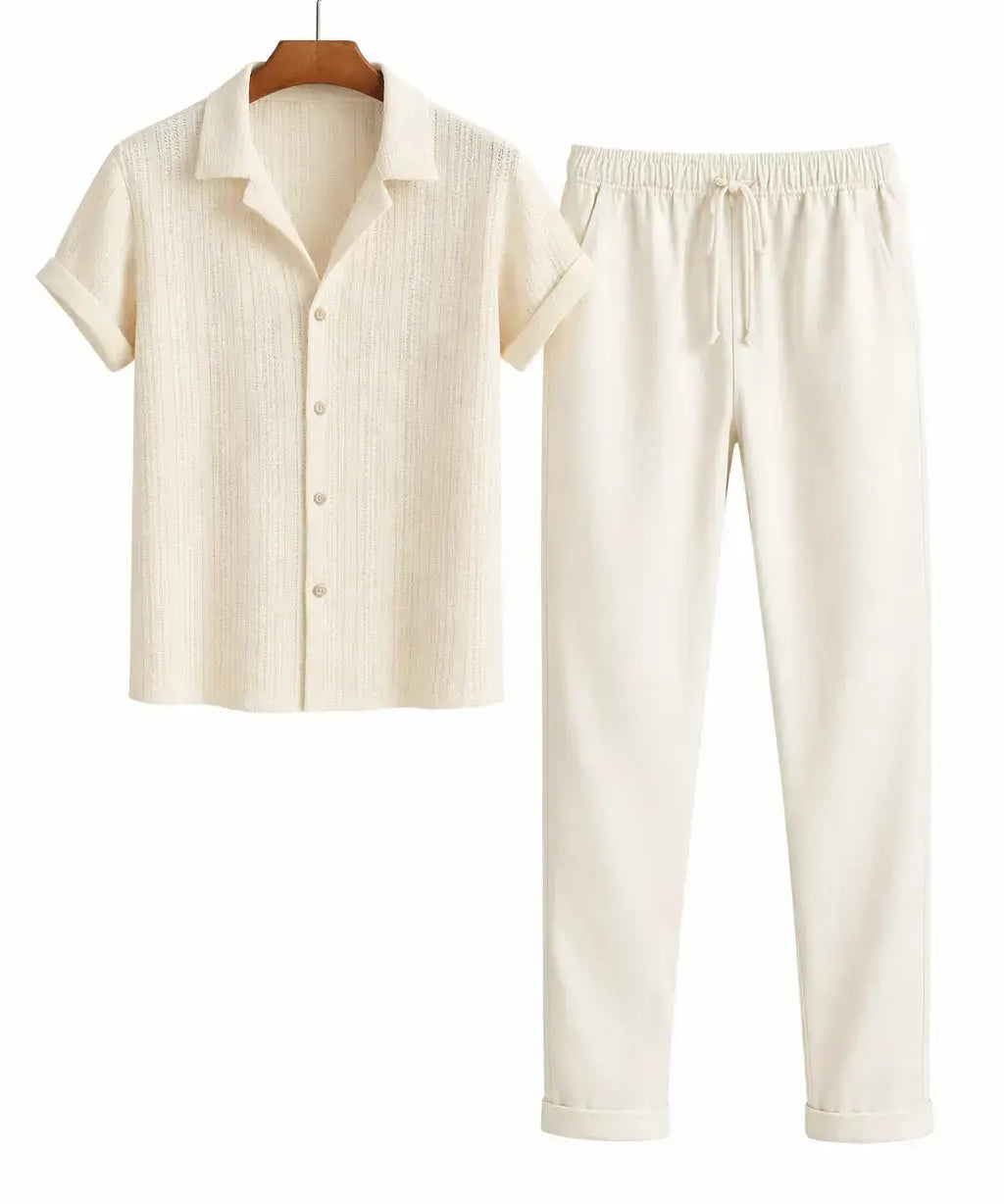 Back view of Beige Suva - Short-Sleeved Set