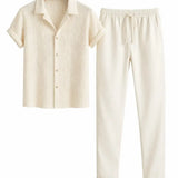 Back view of Beige Suva - Short-Sleeved Set