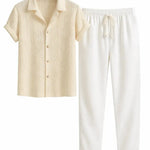 Front view of Beige & White Suva - Short-Sleeved Set