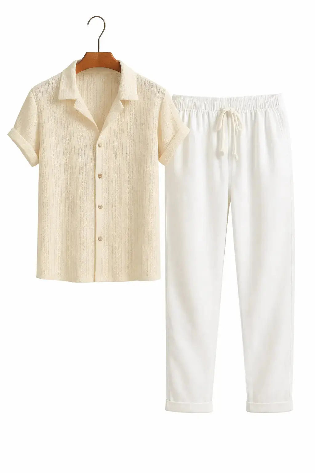 Front view of Beige & White Suva - Short-Sleeved Set